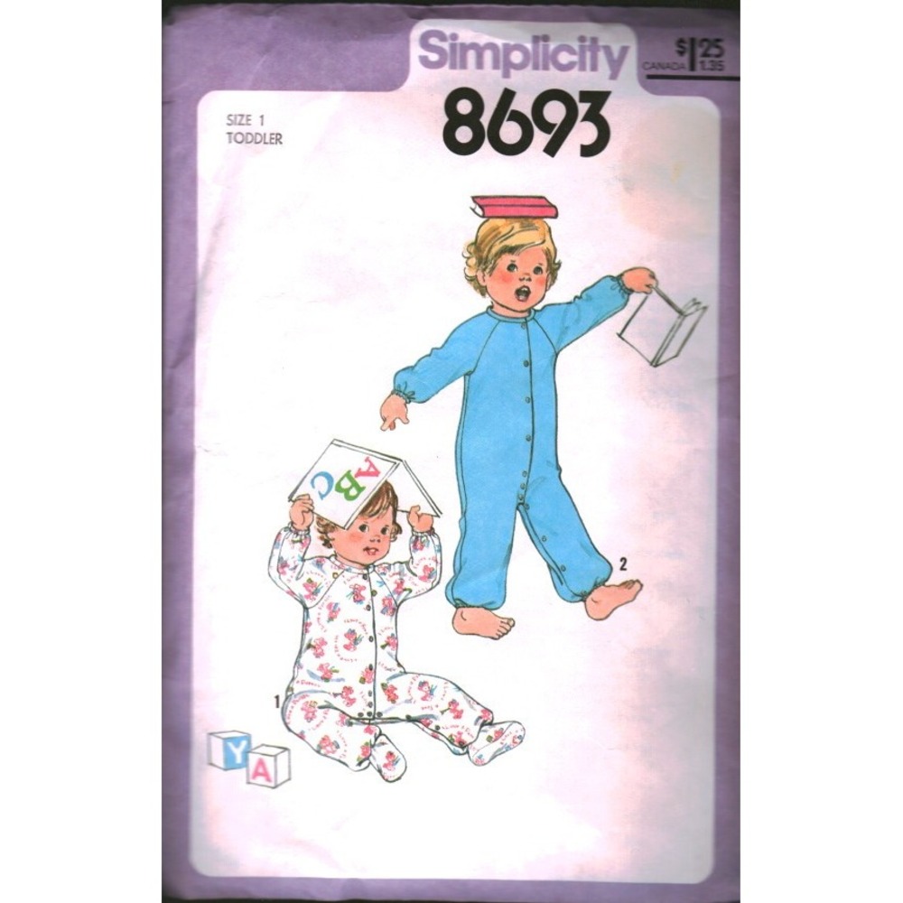 Vintage 1978 Simplicity 8693 Toddler Sleeper Sewing Pattern Size 1 Pajamas PJs